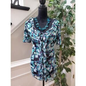 Notations Womens Multicolor 100% Polyester Scoop Neck Short Sleeve Top Blouse 2X
